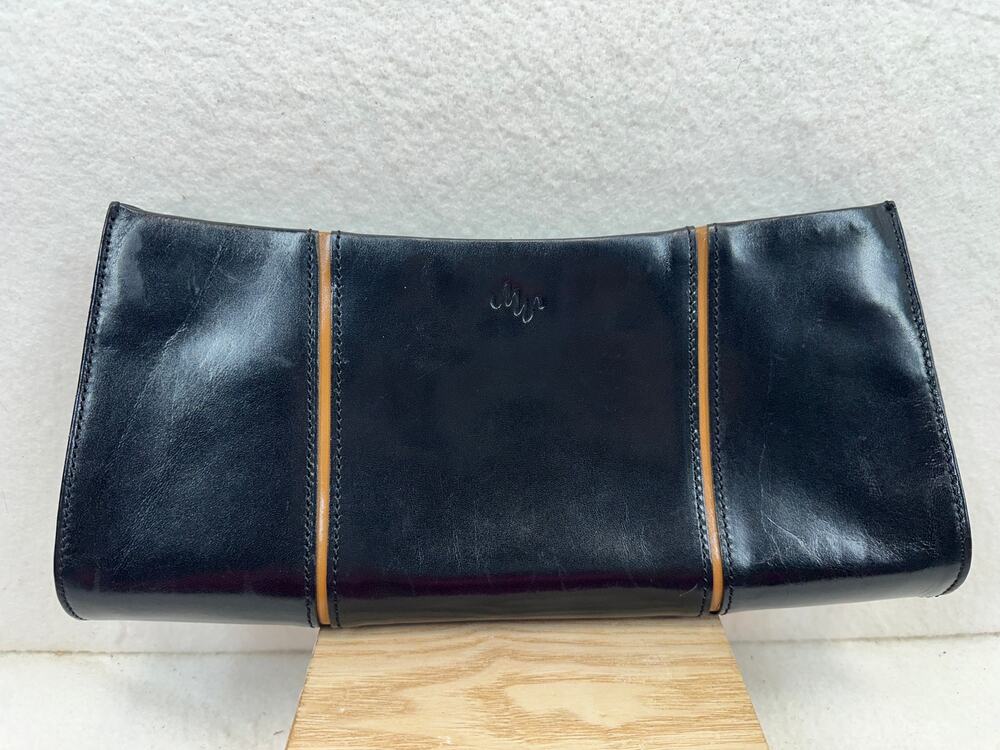 Monsac Vintage Italian Leather Clutch With Tan Detailing